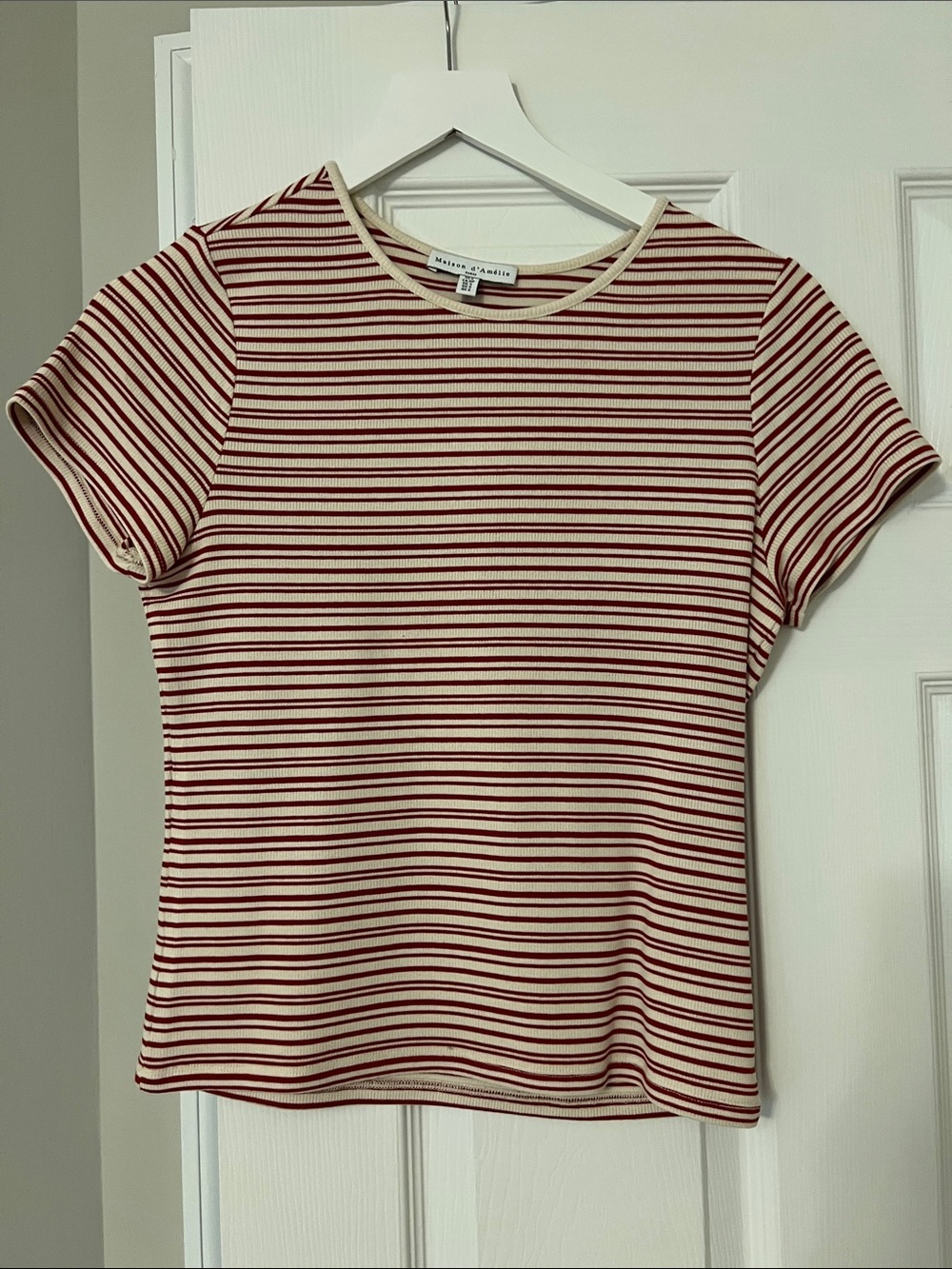 Maison d’Amelie Cream & Red Striped Short Sleeve Tee